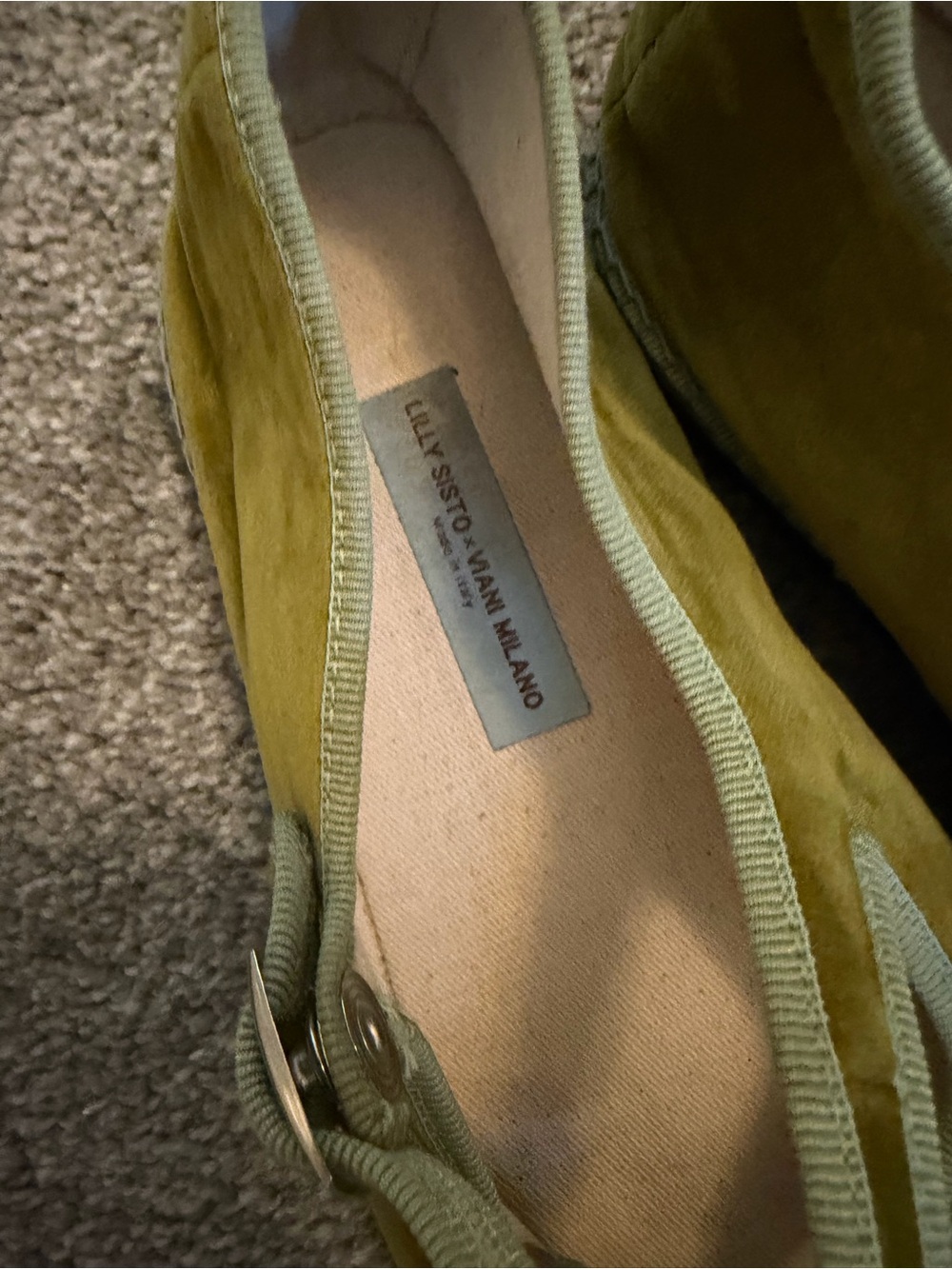 Lily Sisto x Viani Milano Collab Olive Green Velvet Mary Jane Flats - Picture 2 of 4